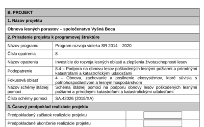 Projekt – Obnova lesných porastov – spoločenstvo Vyšná Boca